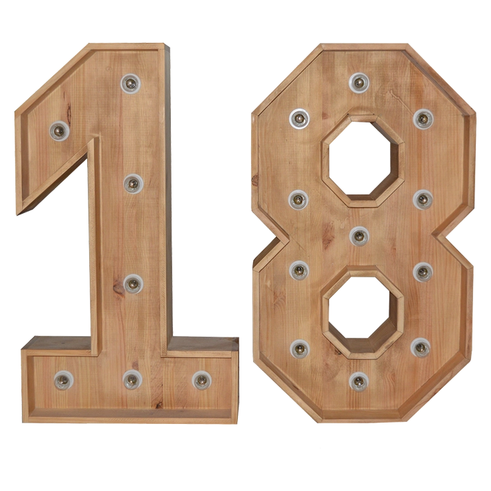 Alt Número de Madera con luces led decorativo para eventos EME Mobiliario 