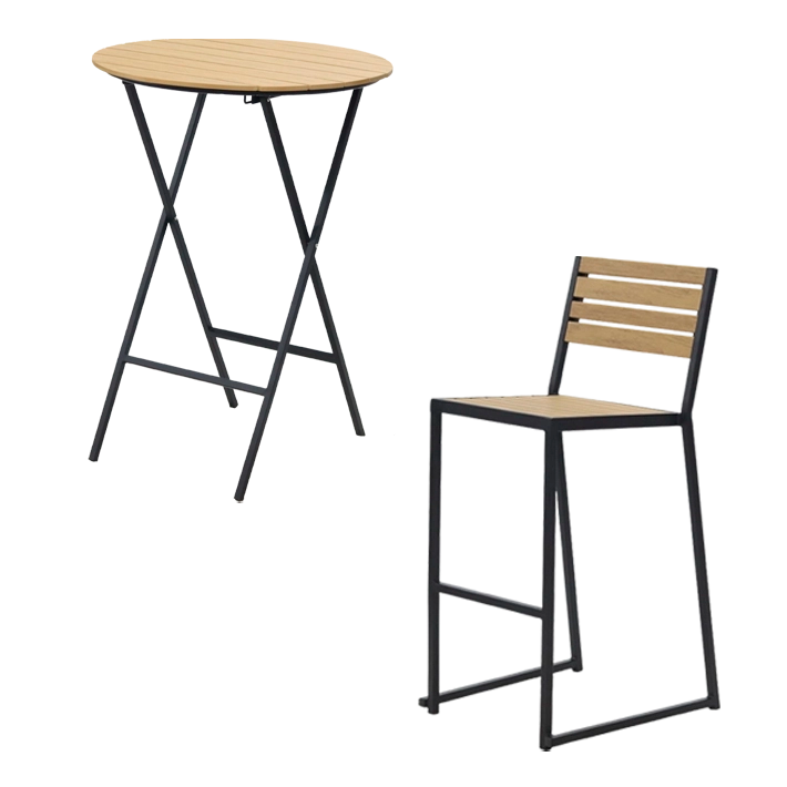 Conjunto Mesa Redonda + 4 Taburetes Mallorca Negro