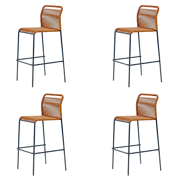 Alt Pack 4 Taburetes Ibiza Negro fabricado en acero y cuerda marrón  EME Mobiliario