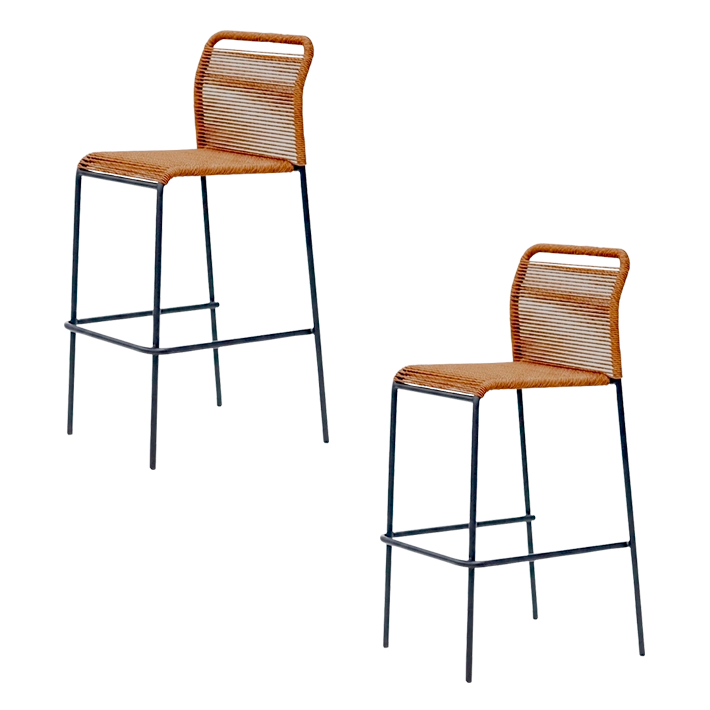 Alt Pack 2 Taburetes Ibiza Negro fabricado en acero y cuerda marrón  EME Mobiliario
