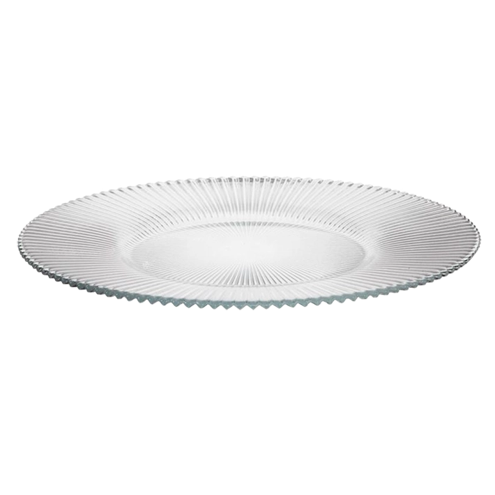 Alt Platos Llanos Siddi fabricados en vidrio transparentes para disfrutar en Hostelería y Eventos EME Mobiliario