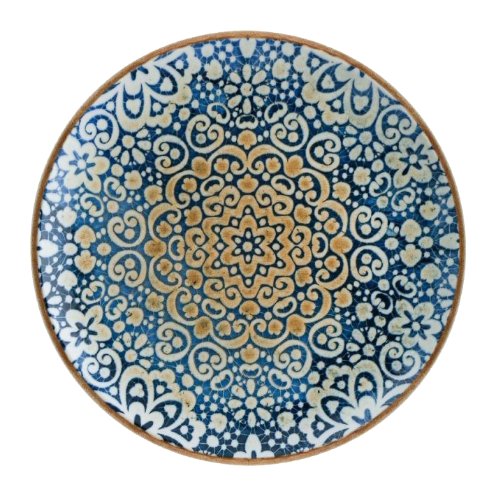 Alt Vajilla Alhambra, vajilla de diseño fabricada en porcelana con un diseño nazarí inspirado en la Alhambra de Granada para eventos y hostelería EME Mobiliario 