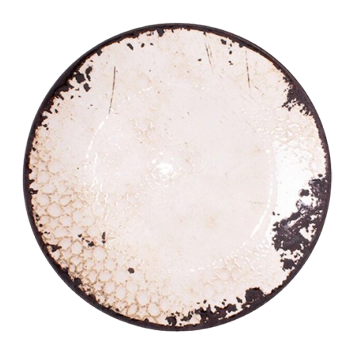 Alt Vajilla Vega fabricada con porcelana con un diseño original y un acabado vintage con fondo en color crema y borde en tono tierra perfecta para el uso intensivo profesional EME Mobiliario 