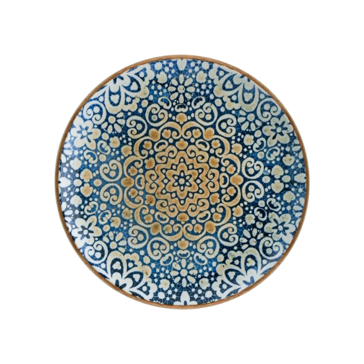 Alt Vajilla Alhambra, vajilla de diseño fabricada en porcelana con un diseño nazarí inspirado en la Alhambra de Granada para eventos y hostelería EME Mobiliario 