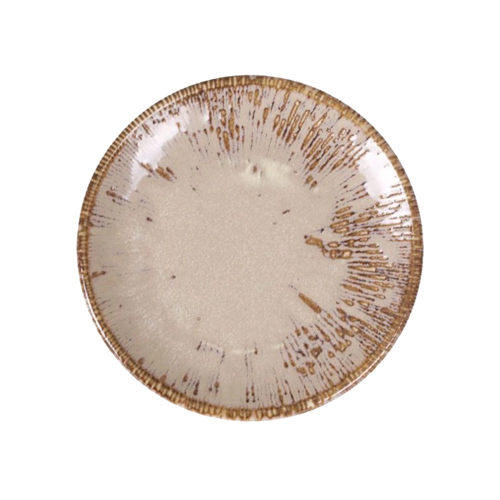 Alt Vajilla Barroco Crema de Bonna, fabricada en porcelana de alta calidad ideal para aportar elegancia y originalidad a las mesas de tus eventos y/o establecimiento de hostelería EME Mobiliario 