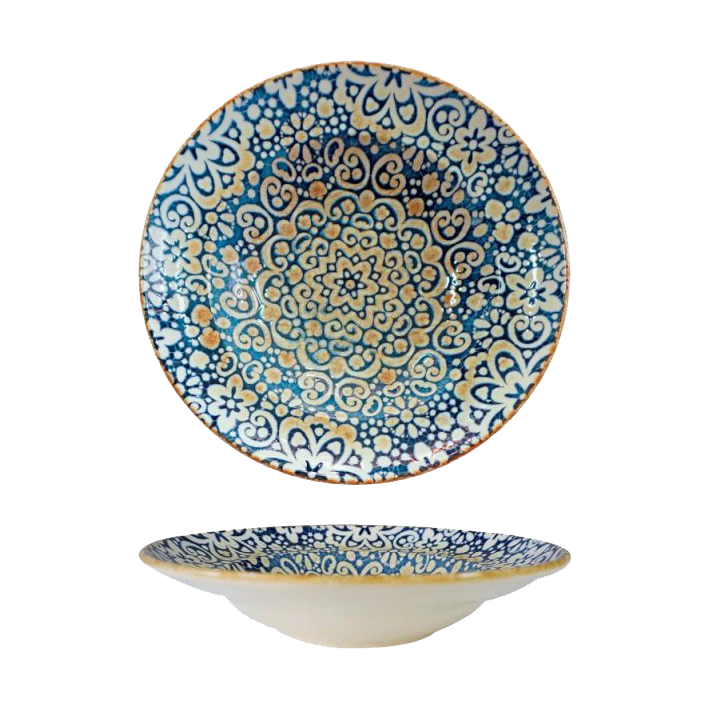 Alt Vajilla Alhambra, vajilla de diseño fabricada en porcelana con un diseño nazarí inspirado en la Alhambra de Granada para eventos y hostelería EME Mobiliario 