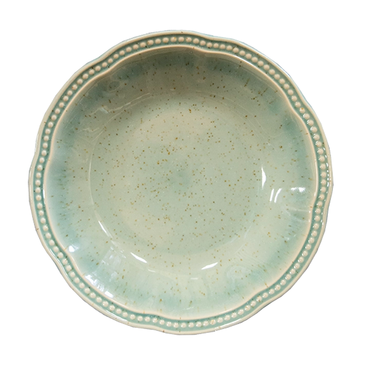 Alt Vajilla Florencia Verde fabricada con gres vitrificado con esmalte brillante con un diseño elegante y un color que enamora para eventos y hostelería EME Mobiliario 