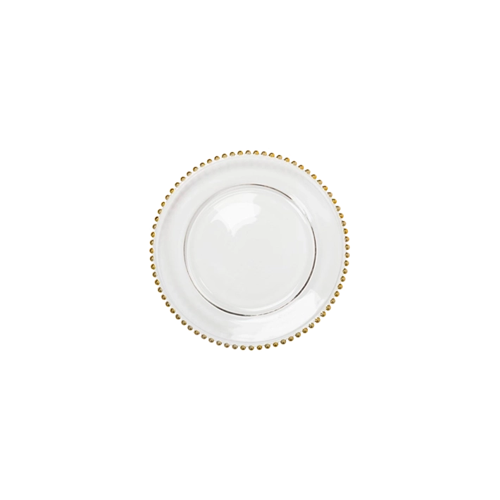 Alt Plato Pan transparente perlas oro de diámetro 15cm. EME Mobiliario