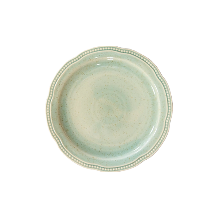 Alt Vajilla Florencia Verde fabricada con gres vitrificado con esmalte brillante con un diseño elegante y un color que enamora para eventos y hostelería EME Mobiliario 