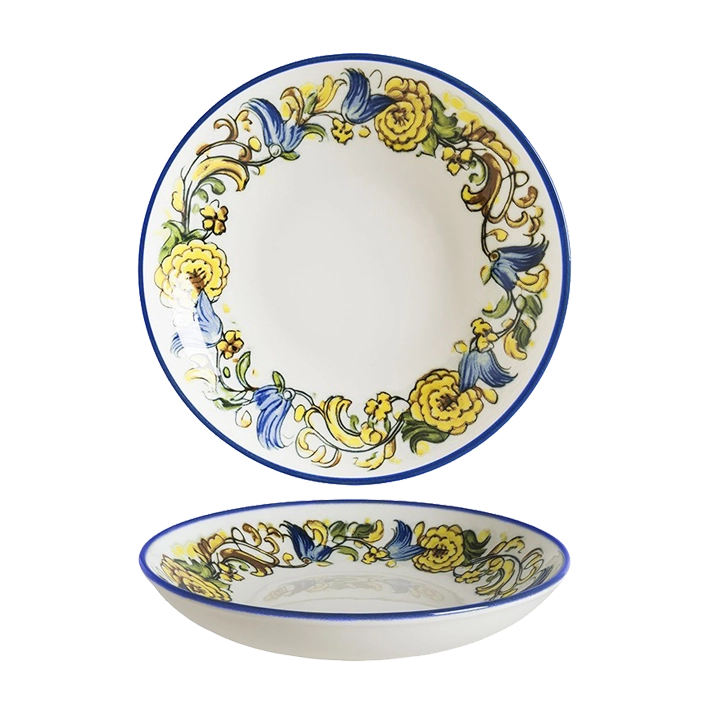 Alt Vajilla Albufera fabricada en porcelana apta para lavavajillas. Perfecto colorido y motivos florales para eventos y hostelería EME Mobiliario