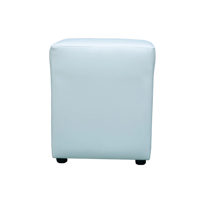 Alt Puff 40x40cm fabricado con estructura de acero y tapizado en polipiel blanco ideal para el uso intensivo profesional en salas de fiesta, discotecas, etc EME Mobiliario 