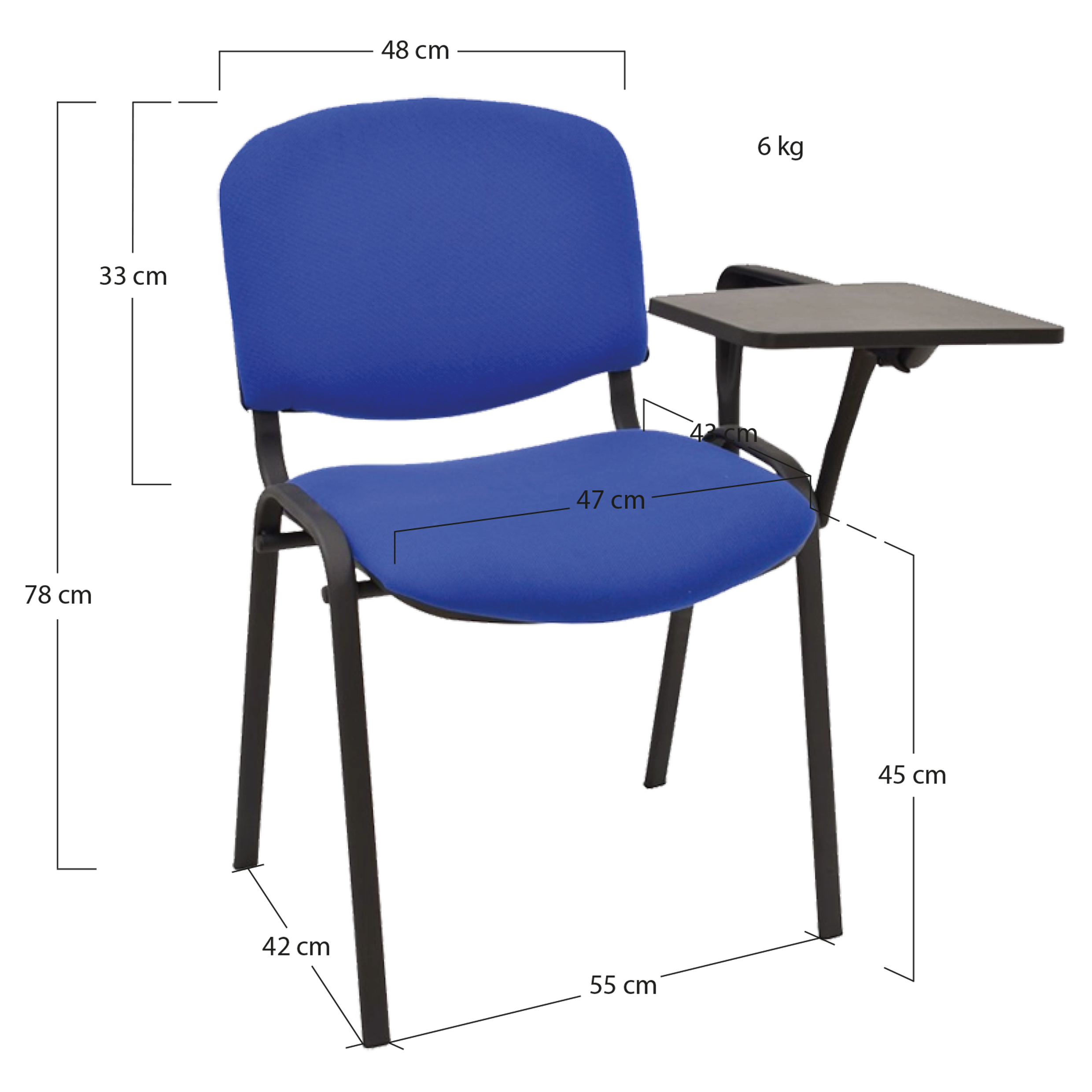 Alt Silla Con Pala Negra Con Asiento Acolchado Azul Para Conferencias, Congresos, Eventos, y Aulas de Formación EME Mobiliario