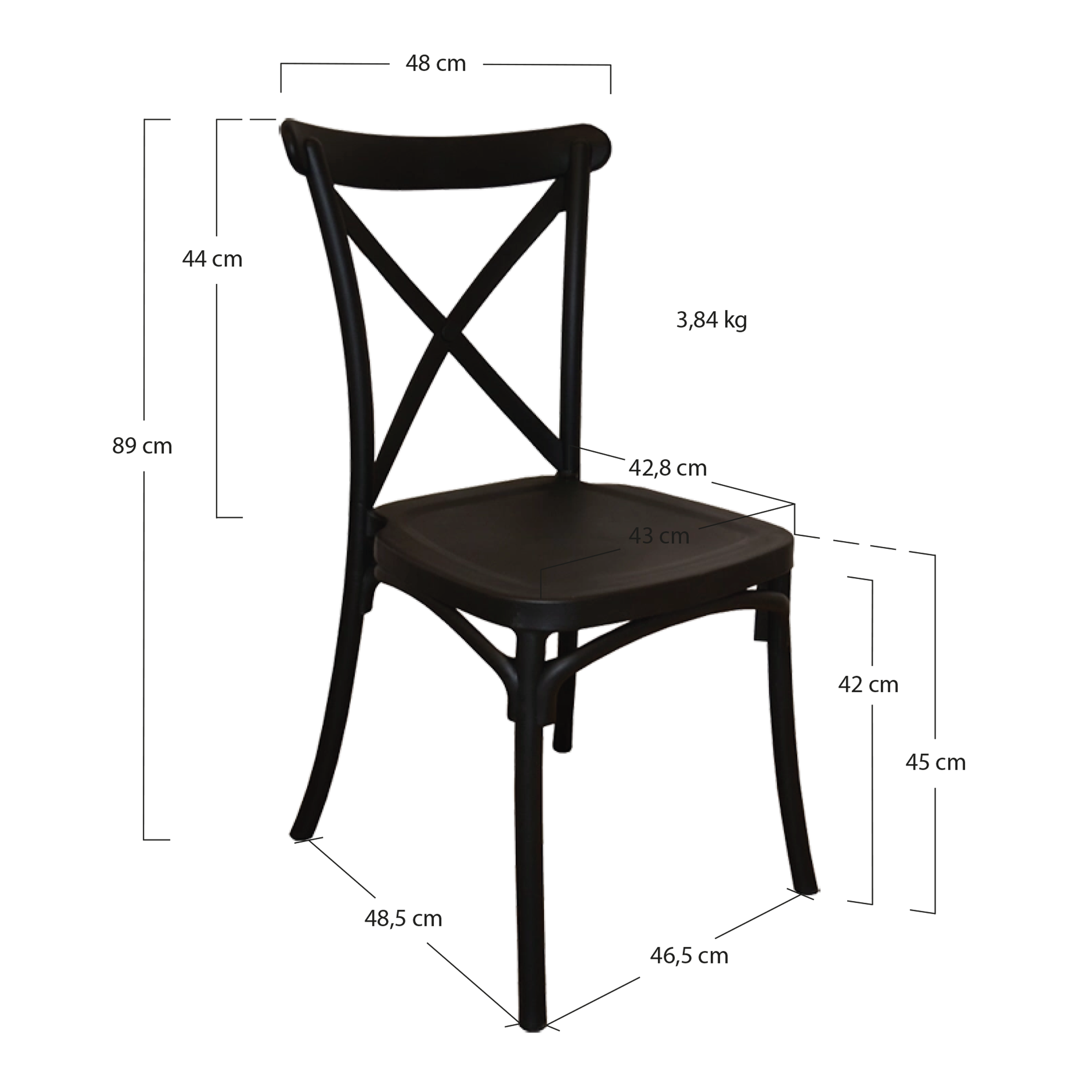 Alt Sillas Crossback fabricadas en polipropileno de color Negro ideal para Eventos EME Mobiliario