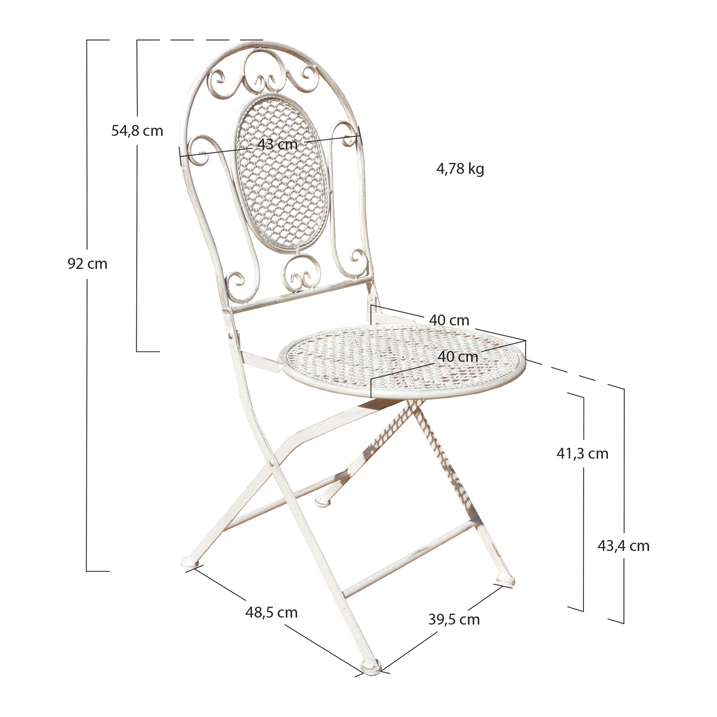 Alt Silla Plegable fabricado en Forja de color blanco ideales para usar en jardín | EME Mobiliario