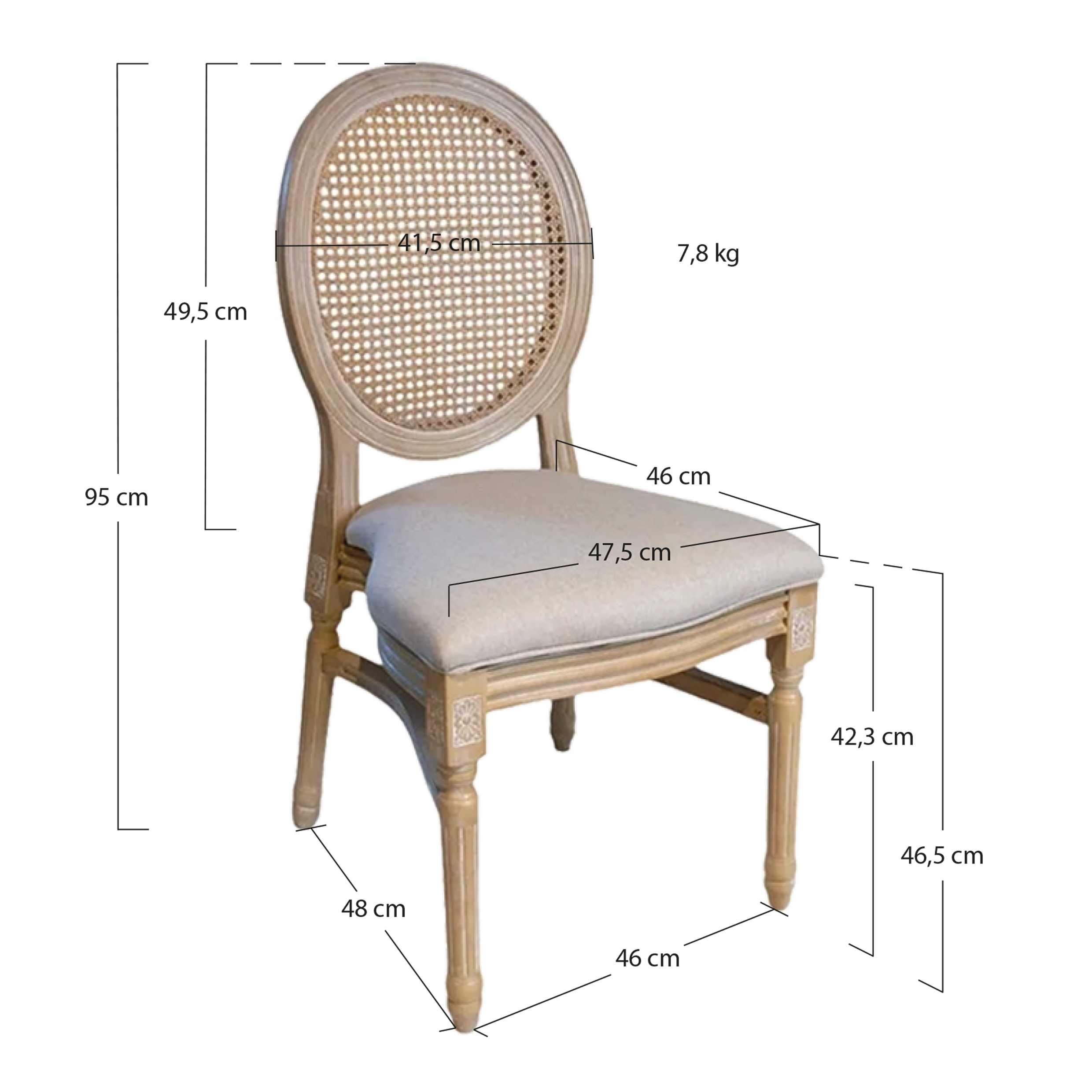 Alt Silla Luis XVI De Imitación Madera con asiento tapizado y respaldo de ratán EME Mobiliario