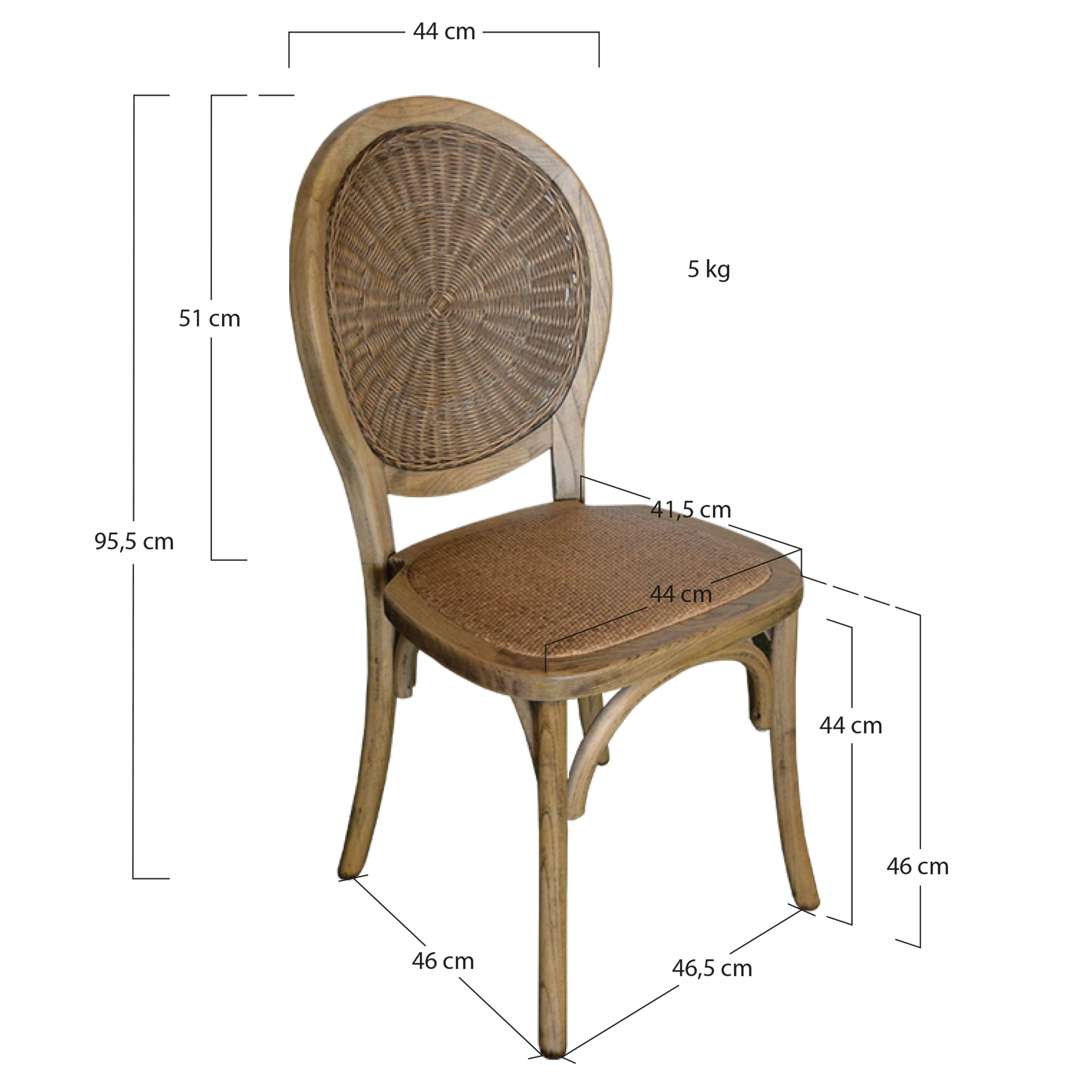 Alt Silla Medallón con asiento de mimbre Para Eventos y Hostelería EME Mobiliario