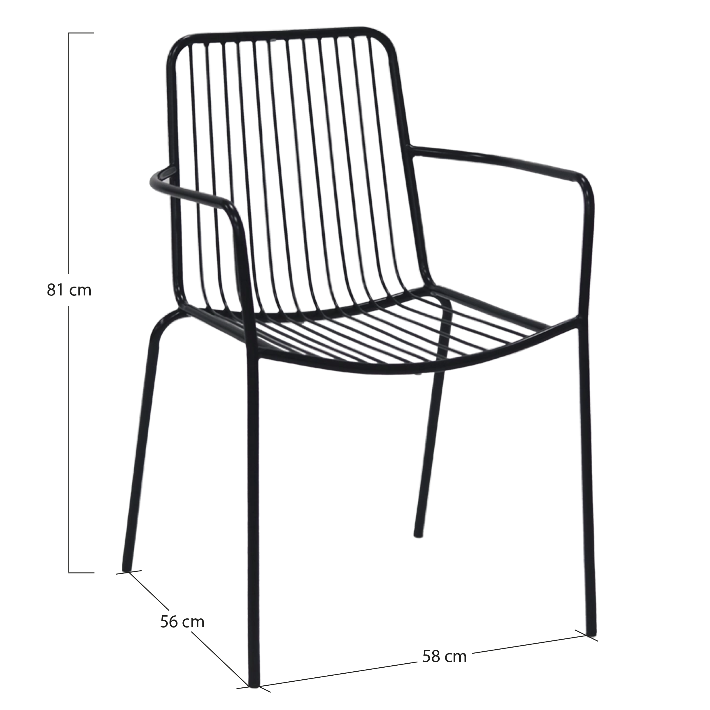 Silla Menorca con acabado en negro fabricado en acero. Ideal para Hostelería, terrazas al aire libre 
