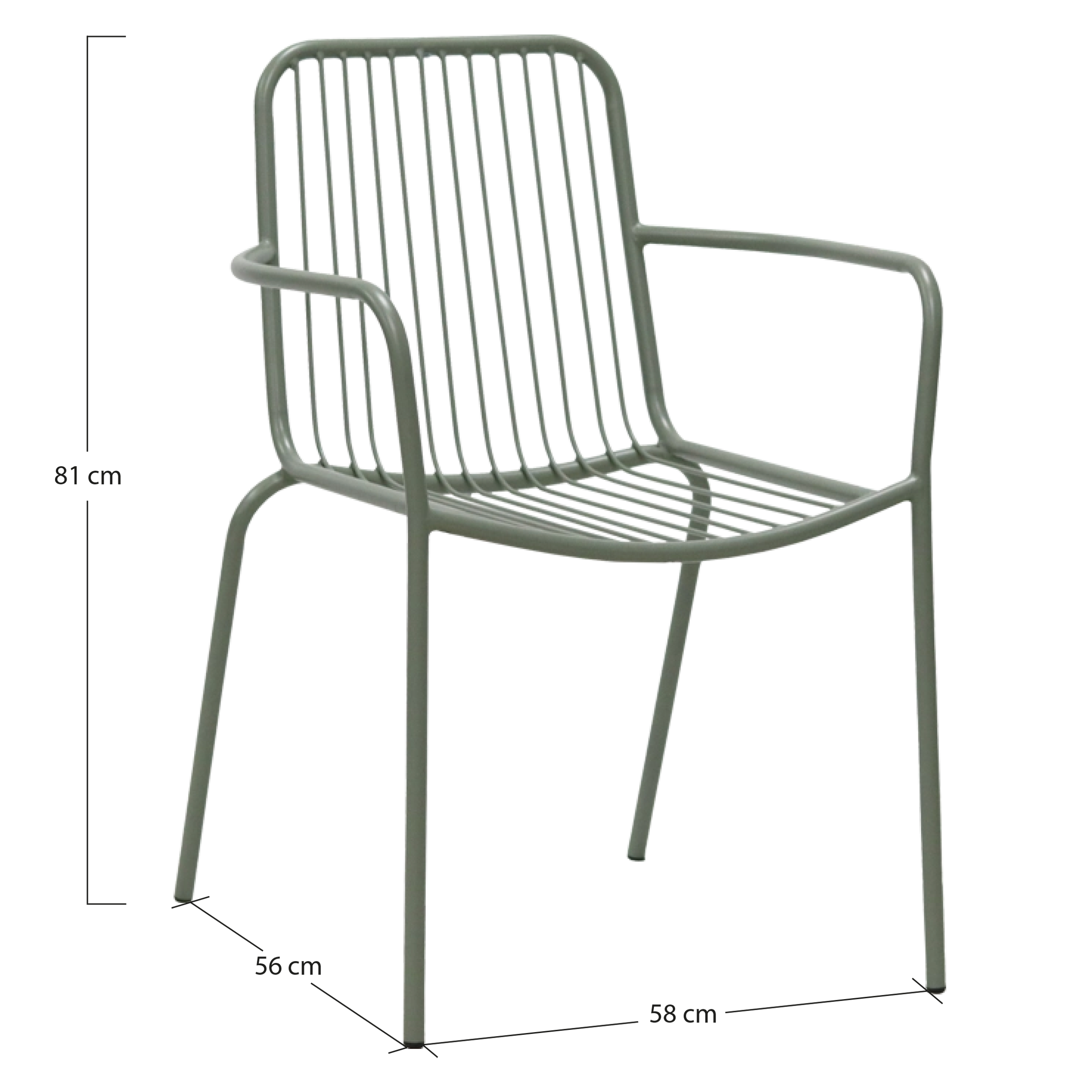 Silla Menorca con acabado en verde fabricado en acero. Ideal para Hostelería, terrazas al aire libre 