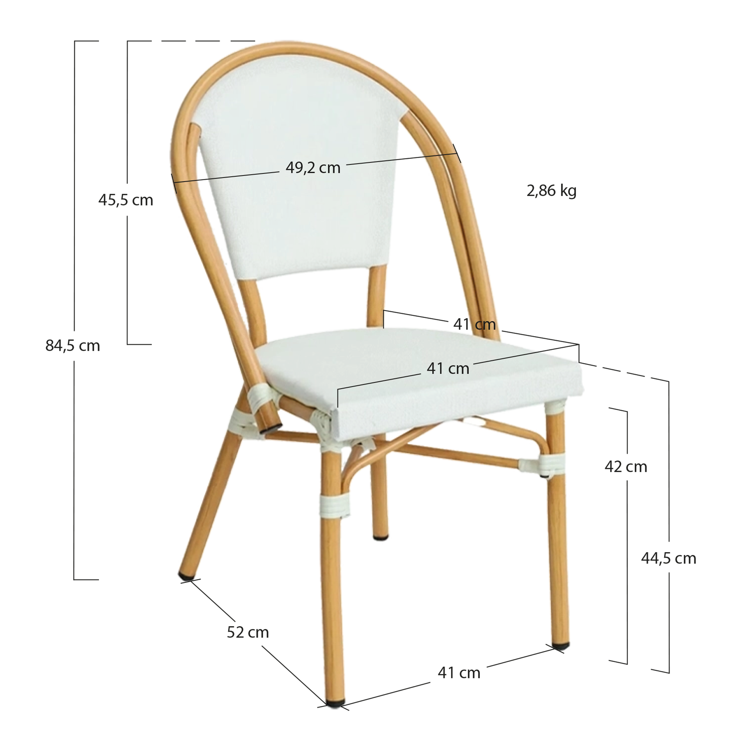 Alt Sillas Para Hostelería fabricadas en polipropileno imitación de aluminio con asiento de textilene con acabado en blanco EME Mobiliario
