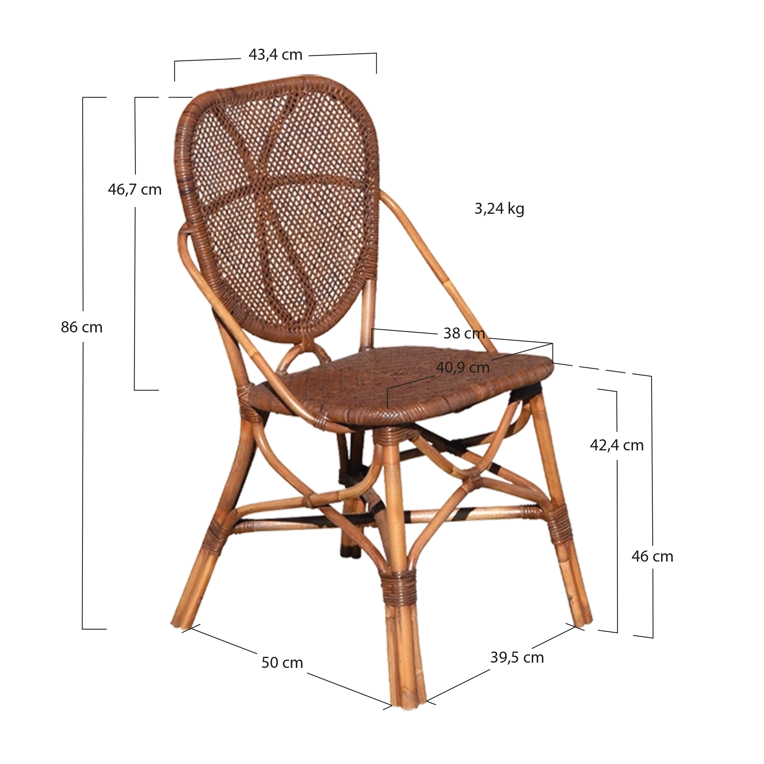 Alt Silla fabricada 100% ratán con acabado natural para eventos y hostelería EME Mobiliario