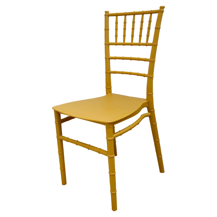Alt Silla Tiffany fabricada en polipropileno de color dorado con estructura apilable EME Mobiliario