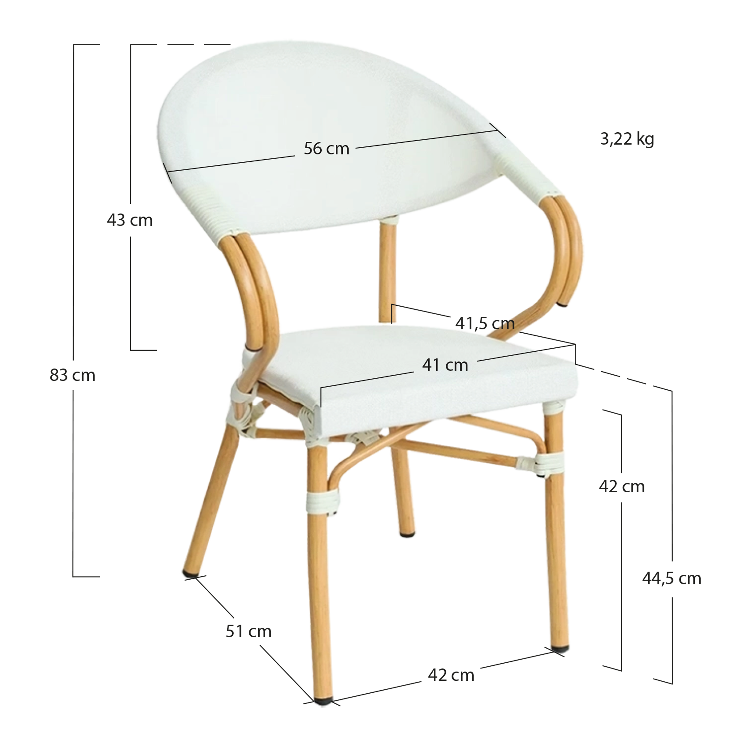 Alt Sillas Para Hostelería fabricadas en polipropileno imitación de aluminio con asiento de textilene con acabado en blanco EME Mobiliario