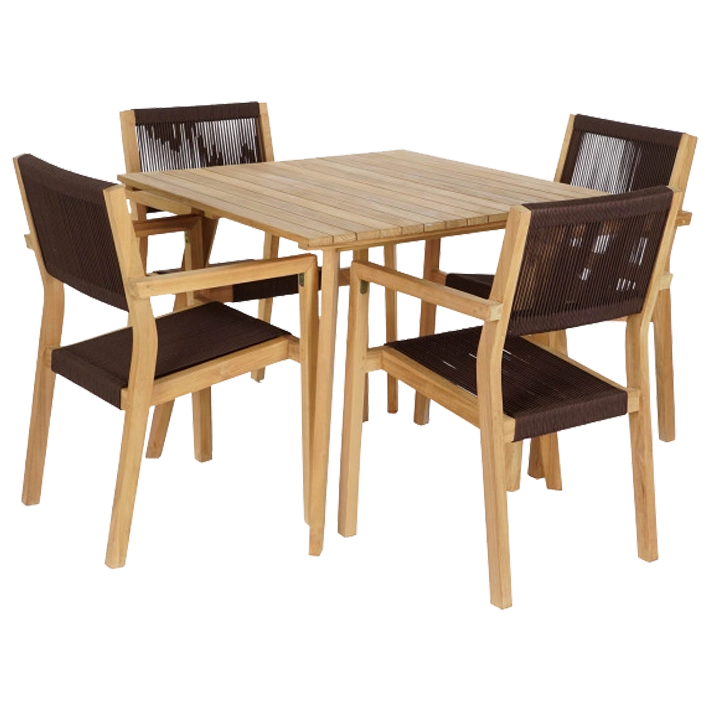 Alt Set Mesa y Sillas Teca y Cuerda Marrón ideal para usar en exteriores EME Mobiliario