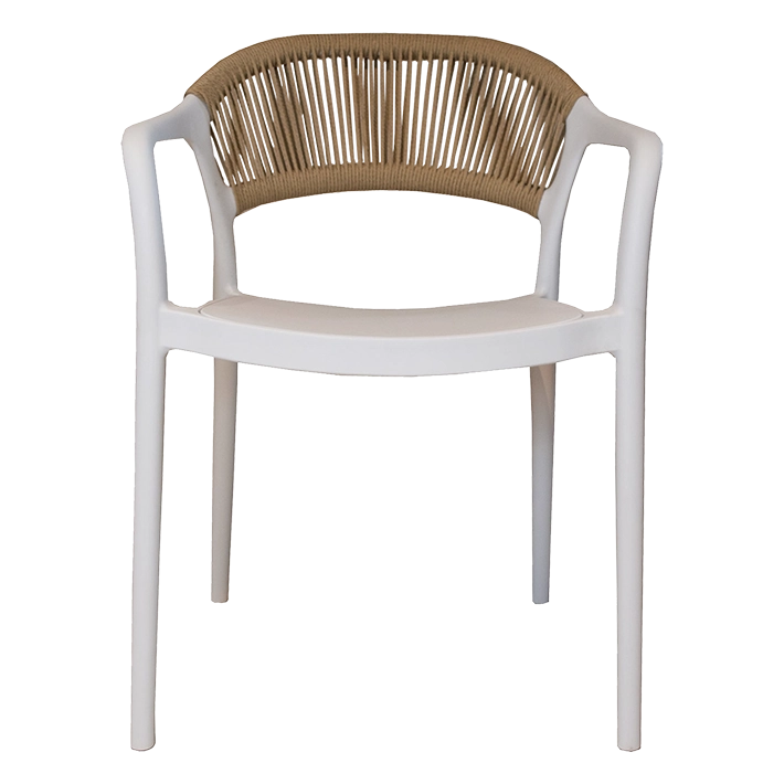 Alt Silla apilable con estructura de polipropileno de color blanco con cuerdas de color marrón EME Mobiliario