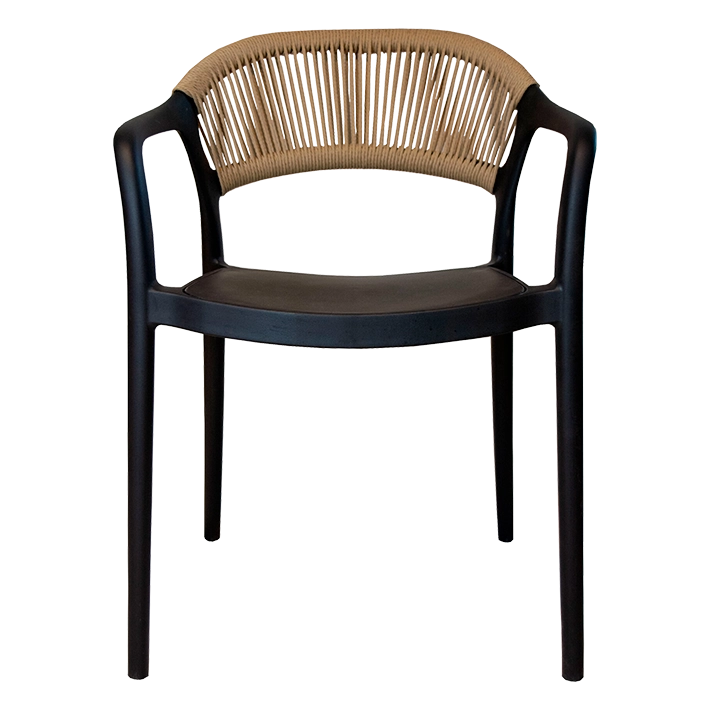 Alt Silla Verona diseñada para su uso en hostelería, de color negro con su respaldo de cuerdas EME Mobiliario
