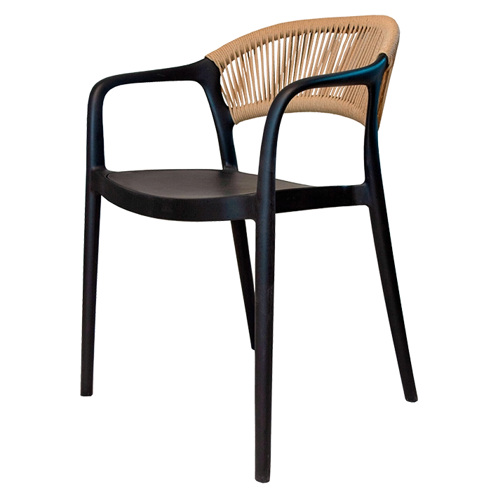 Alt Silla para hostelería de color negro y con las cuerdas de color marrón en su respaldo EME Mobiliario