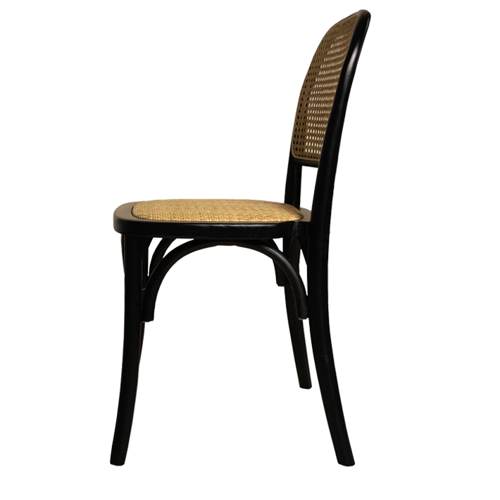 Alt Silla de madera de Olmo de color Negro, con asiento de ratán. Silla Apilable EME Mobiliario