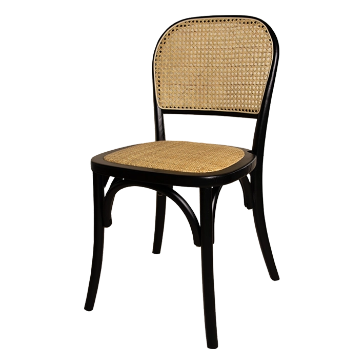 Alt Silla de madera de Olmo de color Negro, con asiento de ratán. Silla Apilable EME Mobiliario