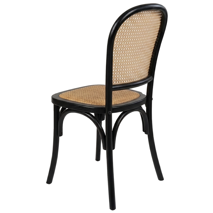 Alt Silla de madera de Olmo de color Negro, con asiento de ratán. Silla Apilable EME Mobiliario