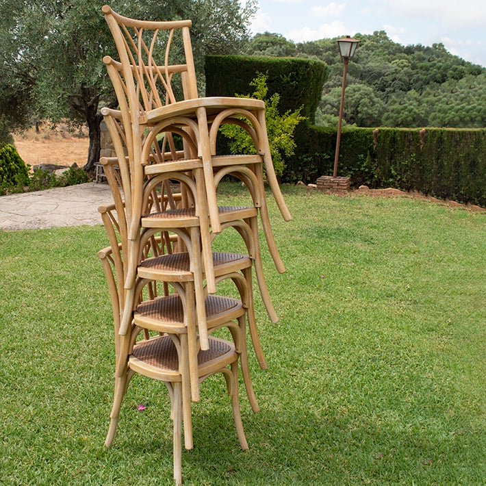 Alt Silla Country fabricada en madera de olmo con asiento en ratán natural para eventos y hostelería EME Mobiliario 