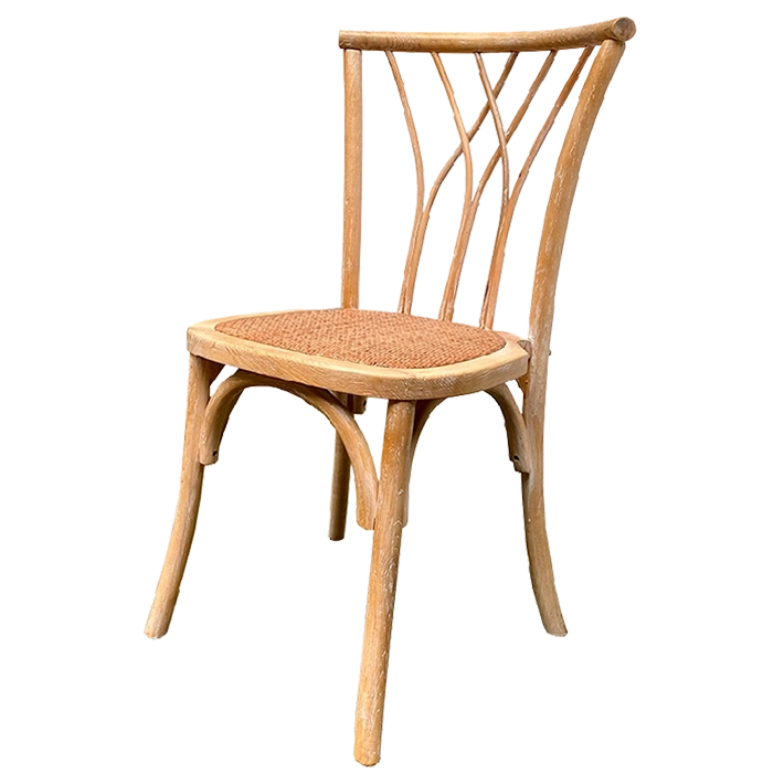 Alt Silla Country fabricada en madera de olmo con asiento en ratán natural para eventos y hostelería EME Mobiliario 