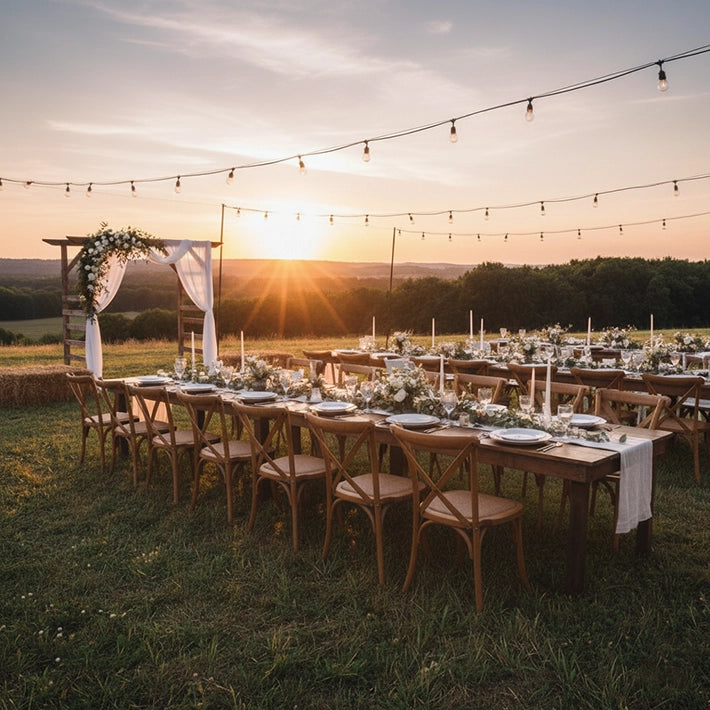 Alt Sillas Crossback De Imitación Madera Con Acabado Nogal Para Bodas y Ceremonias EME Mobiliario