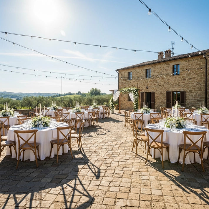 Alt Sillas Crossback De Imitación Madera Con Acabado Nogal Para Bodas y Ceremonias EME Mobiliario