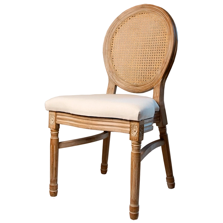 Alt Silla Luis XVI Respaldo de Ratán y asiento tapizado, fabricada de madera abedul EME Mobiliario