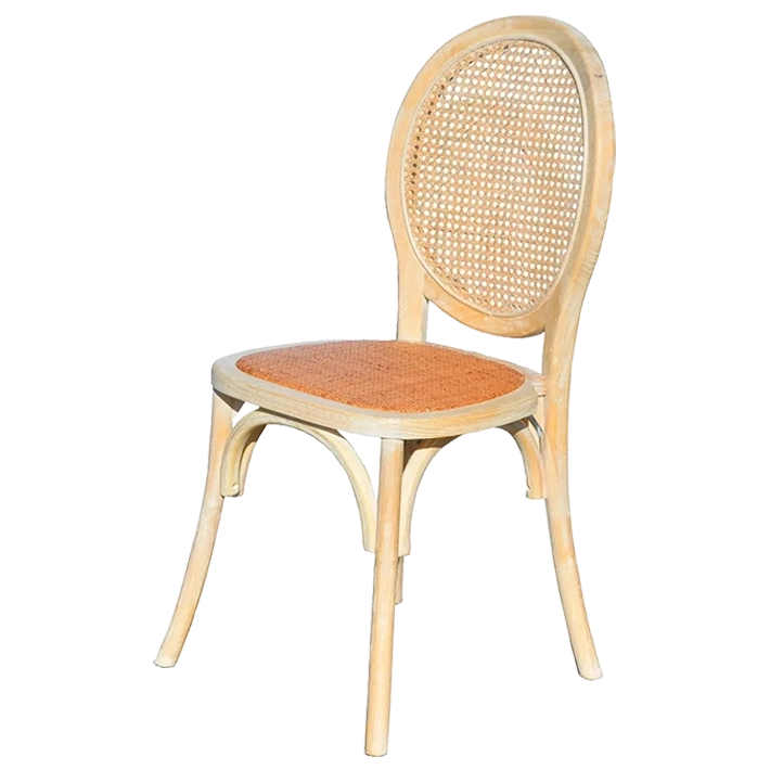 Alt Silla Medallón Decapada fabricada en madera de olmo con estilo envejecido para eventos y hostelería EME Mobiliario