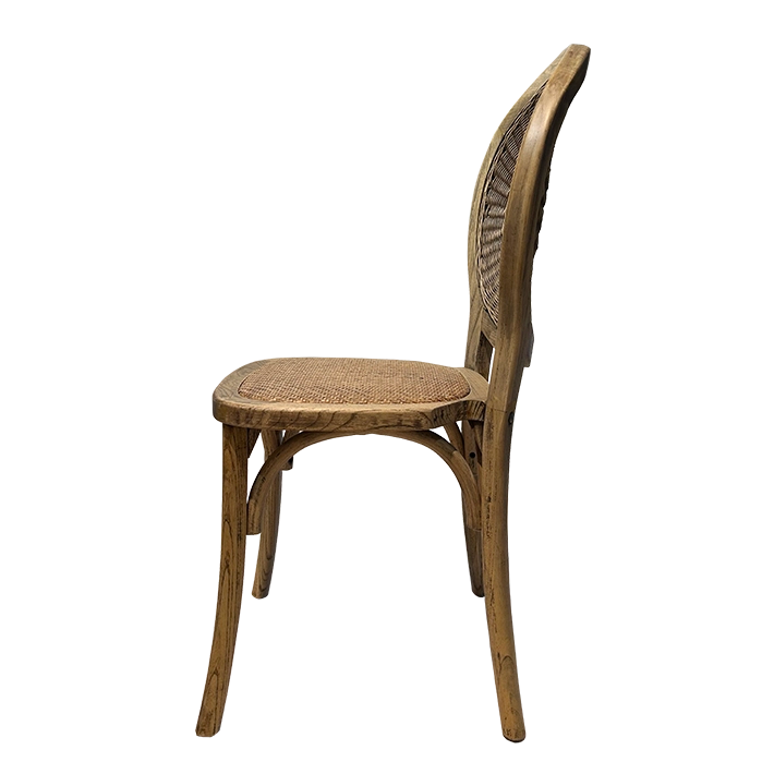 Alt Silla Medallón Mimbre fabricada en madera de olmo con asiento y respaldo de mimbre ideal para eventos y hostelería EME Mobiliario