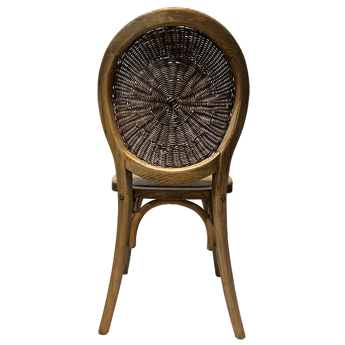 Silla Medallón Mimbre fabricada en madera de olmo con respaldo trenzado de mimbre natural 