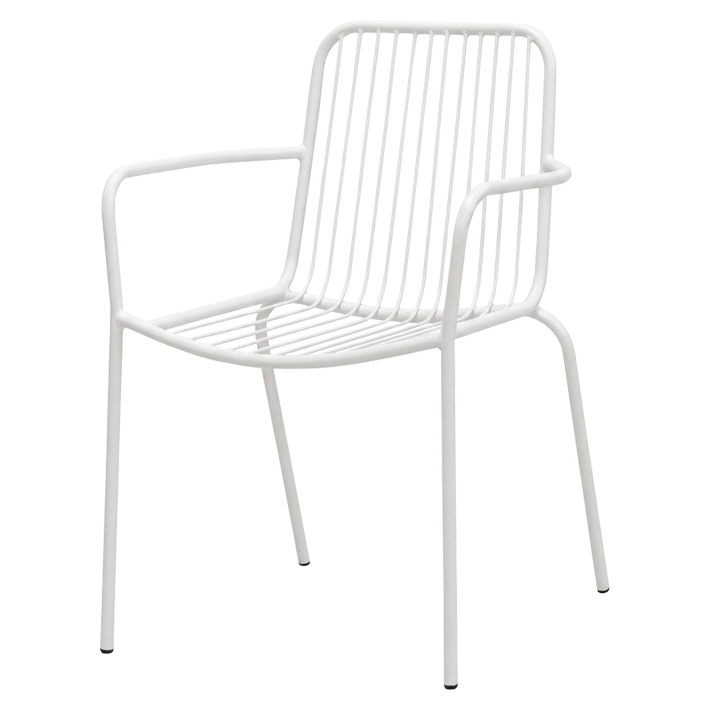 Alt Silla Menorca Blanca fabricada en acero con estructura apilable y apta para su uso en exteriores EME Mobiliario