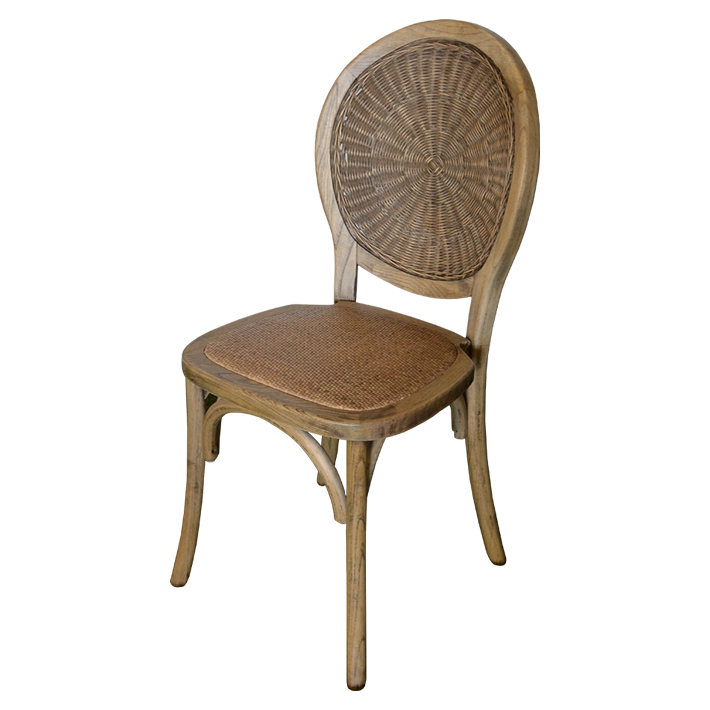 Alt Silla Medallón Mimbre fabricada en madera de olmo con asiento y respaldo de mimbre ideal para eventos y hostelería