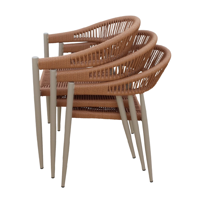 Silla Napoli fabricada en acero y cuerda sintética 100% apta para su uso en exterior, estructura apilable