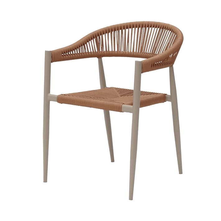 Silla Napoli fabricada en acero y cuerda sintética 100% apta para su uso en exterior, estructura apilable