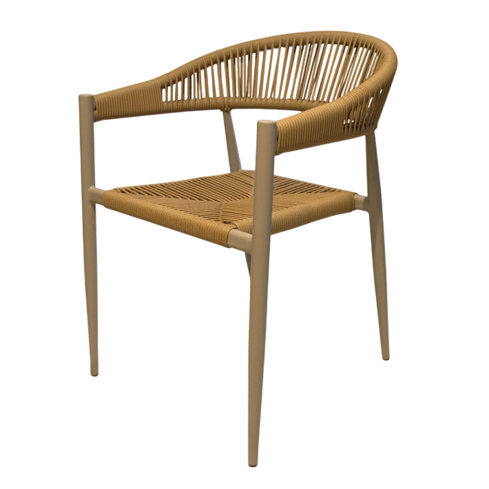 Silla Napoli fabricada en acero y cuerda sintética ideal para usar en el exterior de tu establecimiento de hostelería