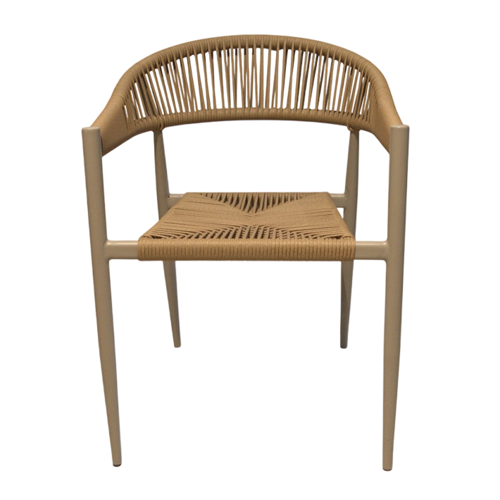 Silla Napoli fabricada en acero y cuerda sintética ideal para usar en el exterior de tu establecimiento de hostelería