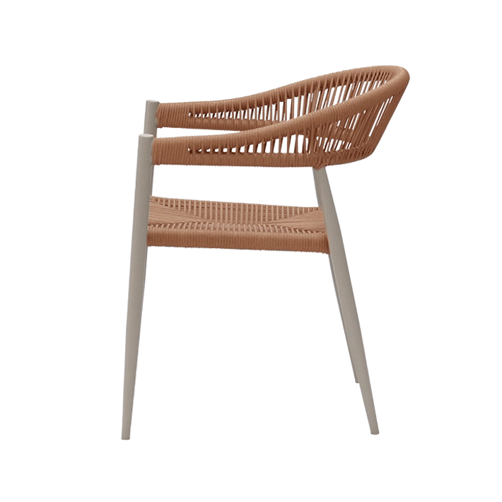 Silla Napoli fabricada en acero y cuerda sintética 100% apta para su uso en exterior, estructura apilable