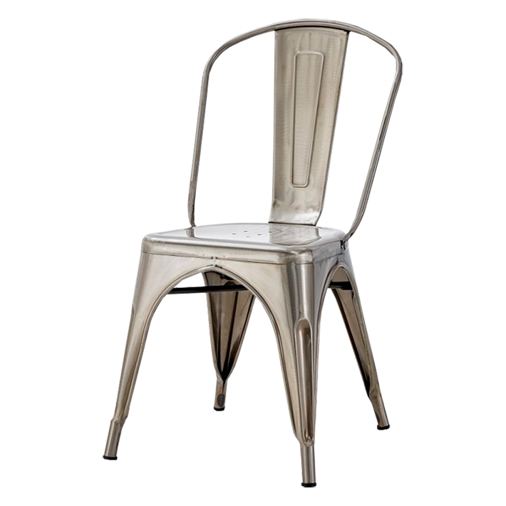 Alt Silla Tolix Plata Vintage fabricada en acero galvanizado con un diseño apilable ideal para el uso intensivo profesional