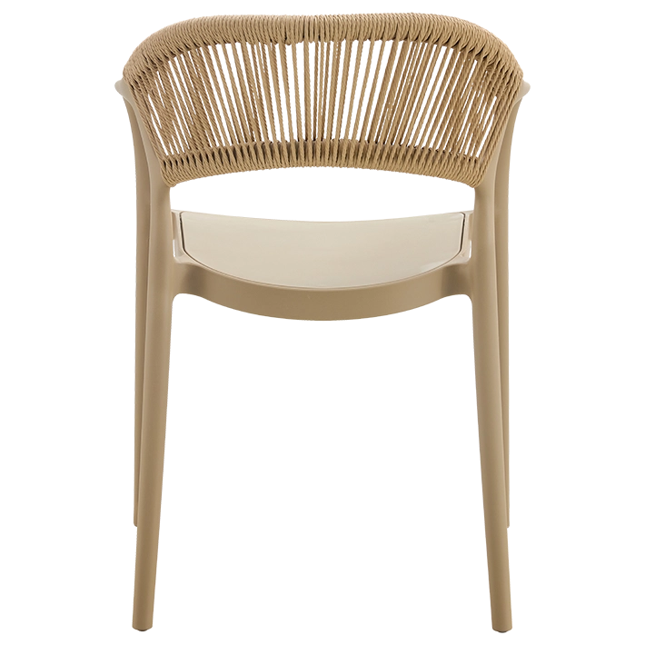Alt Silla para hostelería, de color arena con un respaldo de cuerda desde vista trasera EME Mobiliario